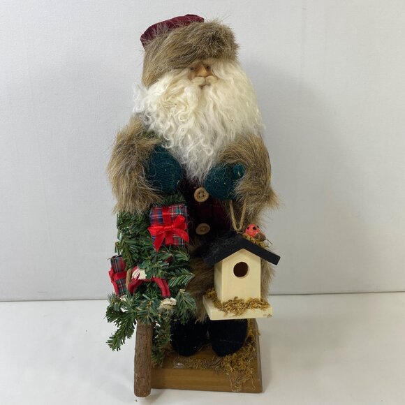 Vintage Santa Decoration Red Coat Hat Wreath Birdhouse Gifts Faux Fur Details - Picture 1 of 5